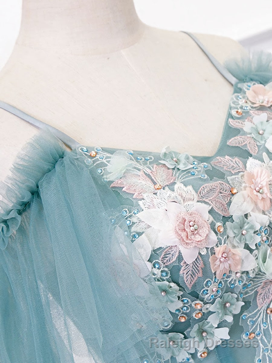 Green V Neck Tulle Lace Long Prom Dress Lace Prom Dress