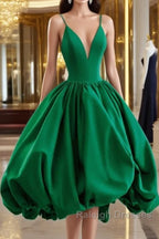 Green V-Neckline Straps Short Party Dress, Green Knee Length Homecoming Dress