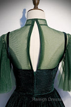 Green Velvet Long A-Line Prom Dress Evening Dresses