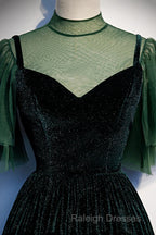 Green Velvet Long A-Line Prom Dress Evening Dresses