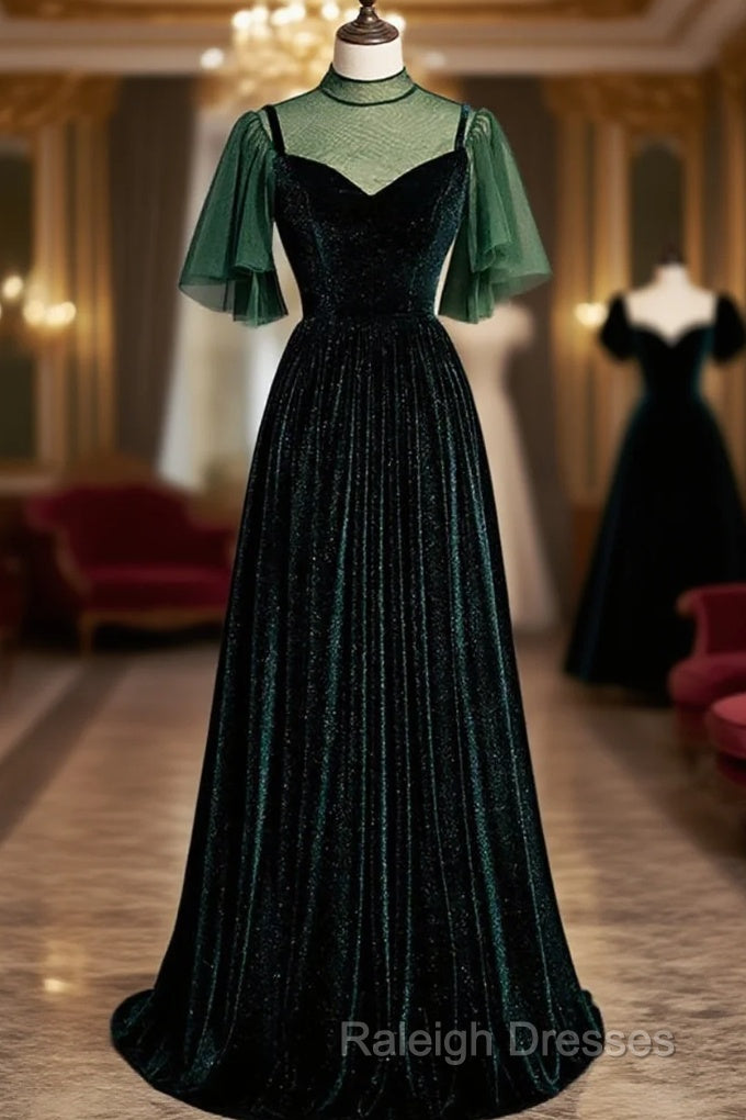 Green Velvet Long A-Line Prom Dress Evening Dresses Main image