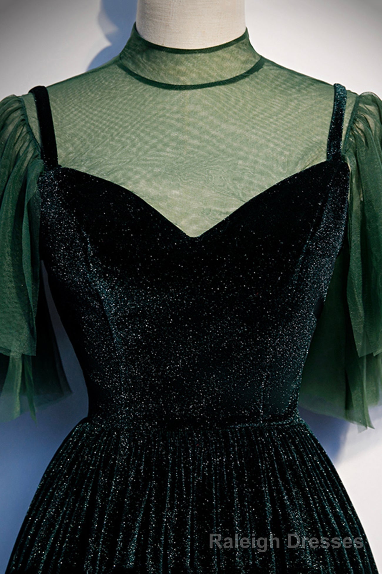 Green Velvet Long A-Line Prom Dress, Green Formal Evening Dress Secondary image