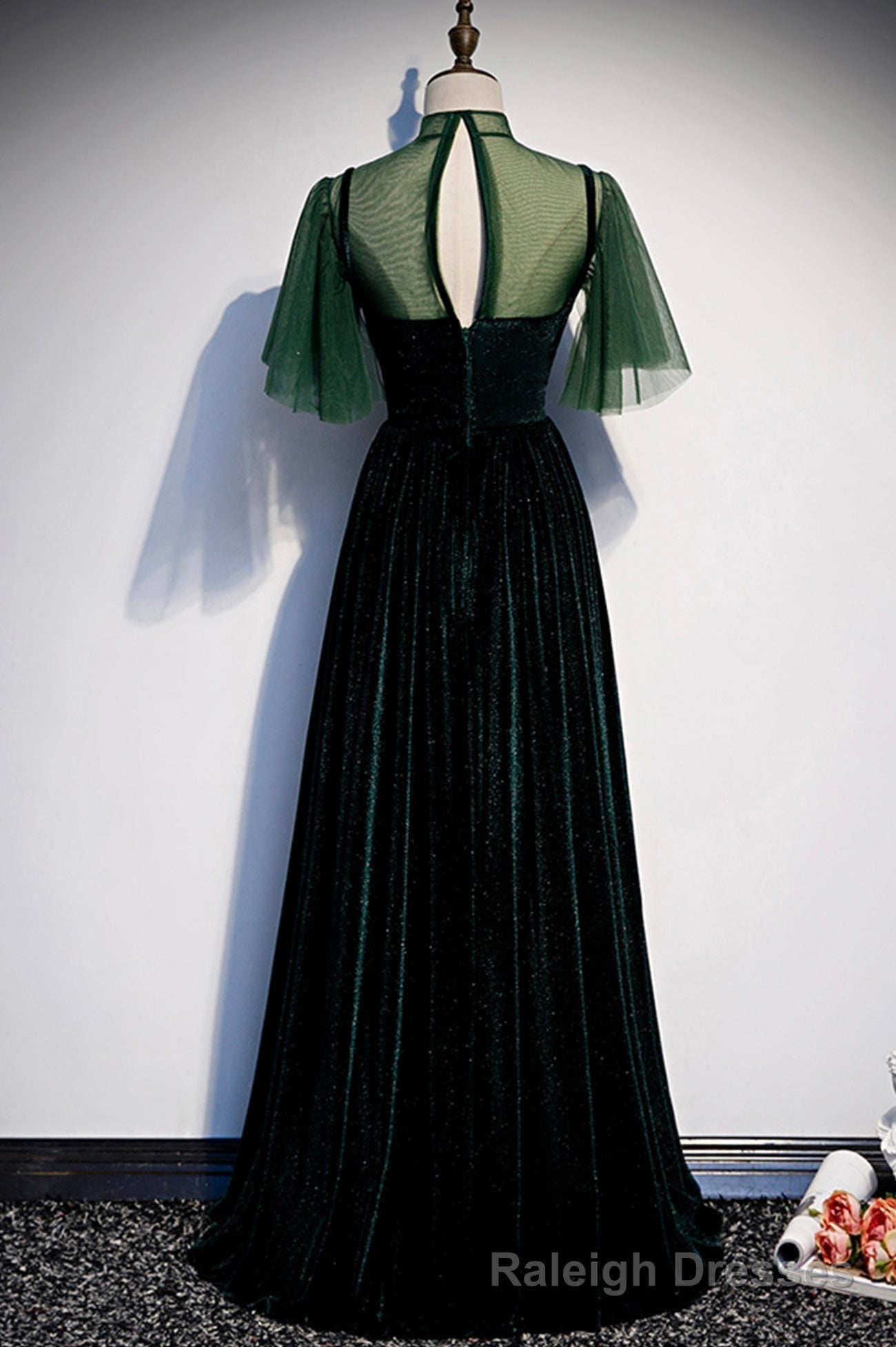 Green Velvet Long A Line Prom Dress, Green Formal Prom Dress