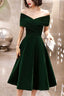 Green Velvet Off Shoulder Vintage Style Bridesmaid Dresses Tea Length Prom Dresses