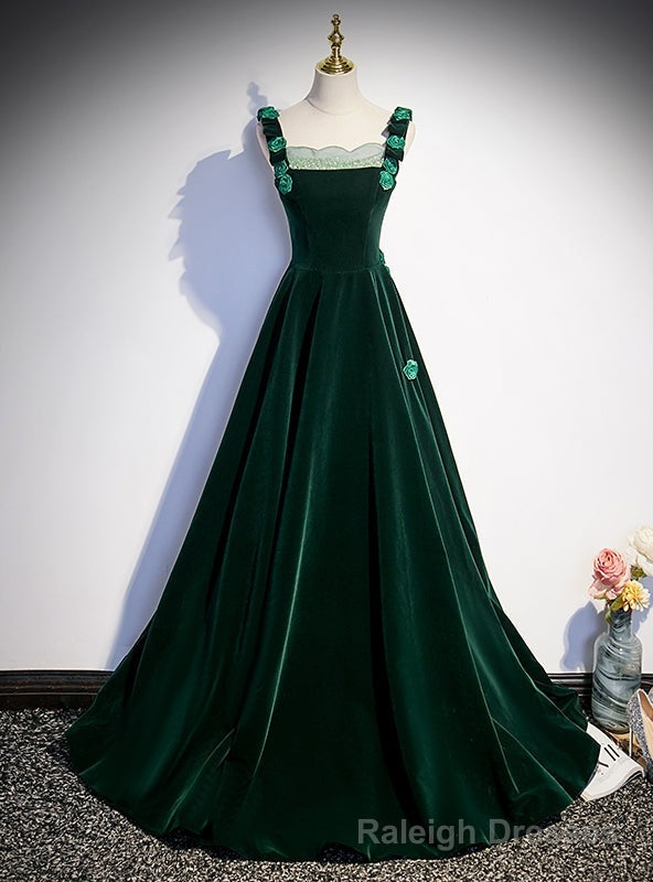 Green Velvet Straps Beading Prom Dress Main image
