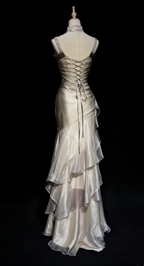 Green/Champagne Vintage Elegant Long Lace Ruffle Prom Dress Evening Dress