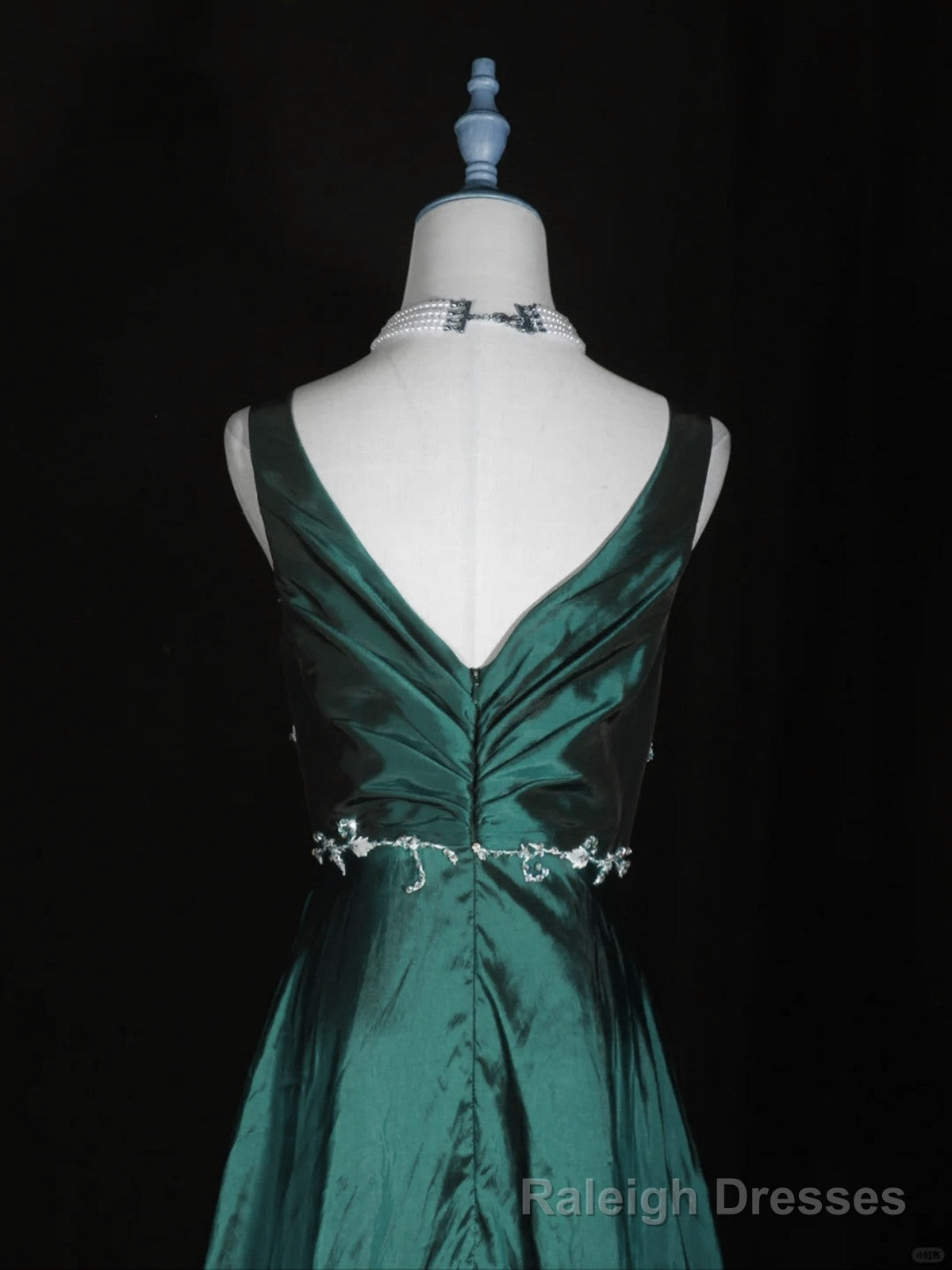 Green Vintage Style Taffeta with Lace Prom Dress, Green Long Party Dress