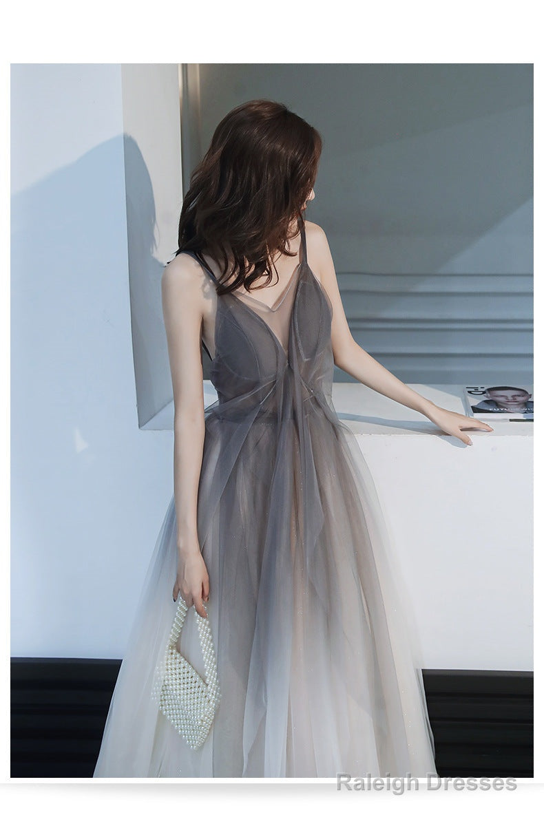 Grey Gradient Tulle V-Neckline Backless Sexy Formal Dress, Long Evening Dress Party Dresses Secondary image