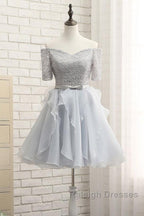 Grey Lace And Organza Homecoming Dresses, Lovely Homecoming Dresses , Short Prom Dress