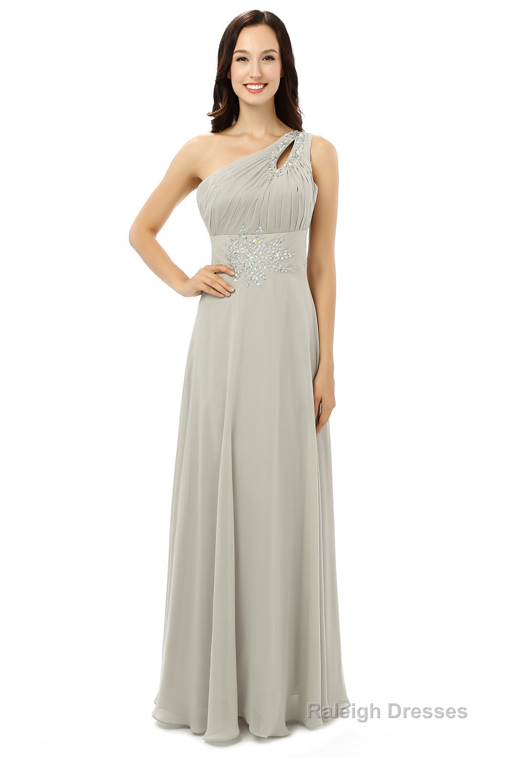 Grey One Shoulder Chiffon Pleats Beading Bridesmaid Dresses LG0254 Main image