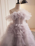 Grey Purple Tulle Long Prom Dresses, Grey Purple Prom Dress