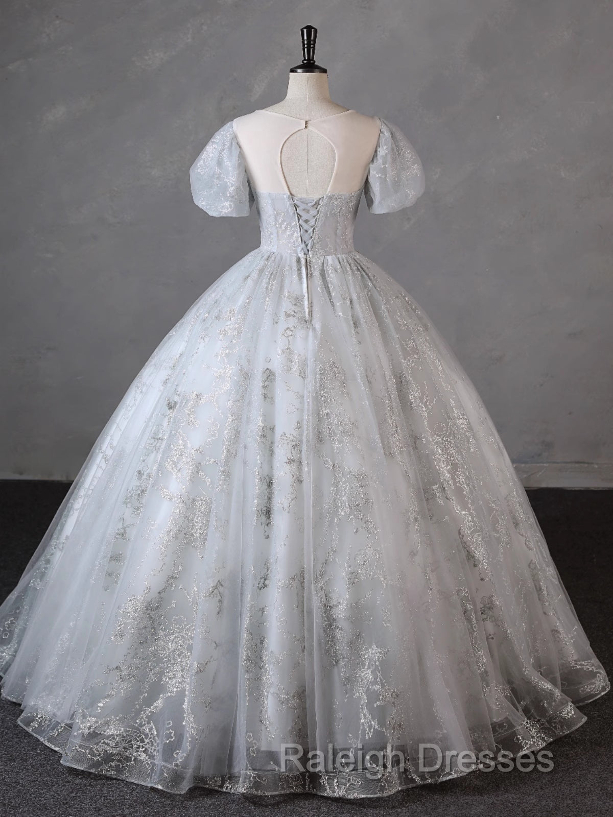 Grey Short Sleeves Tulle Ball Gown Prom Dresses Grey Ball Gown Sweet 16 Dresses