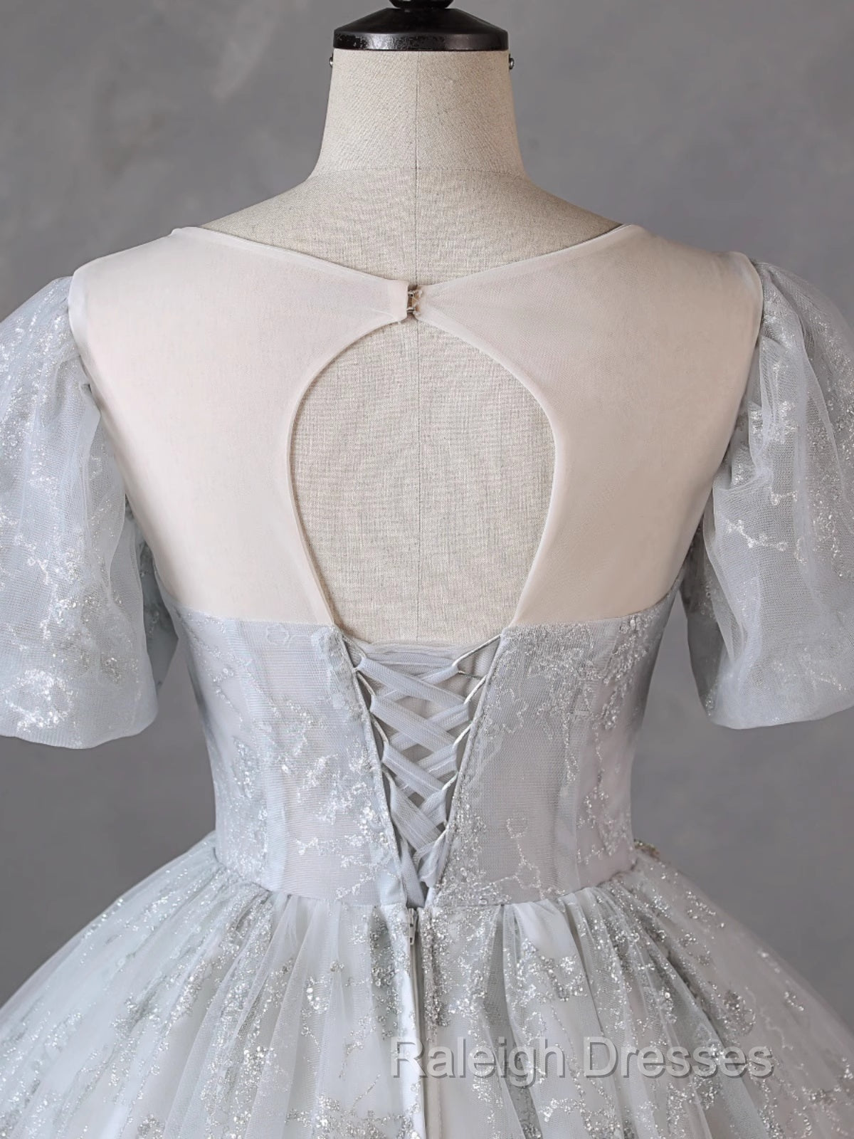 Grey Short Sleeves Tulle Ball Gown Prom Dresses Grey Ball Gown Sweet 16 Dresses