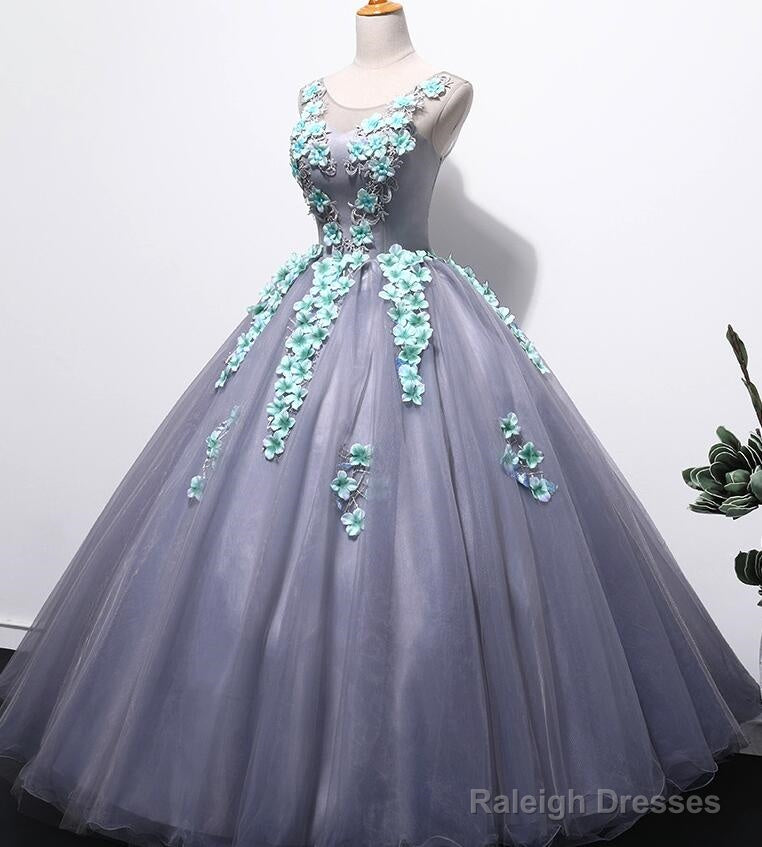 Grey Tulle Round Floor Length Gorgeous Sweet 16 Dresses, Princess Party Dress, Formal Gowns Secondary image