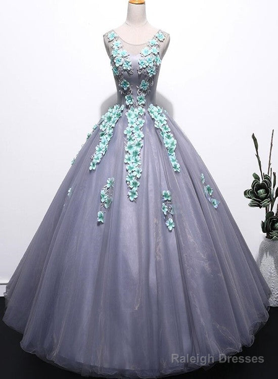Grey Tulle Round Floor Length Gorgeous Sweet 16 Dresses, Princess Party Dress, Formal Gowns Main image