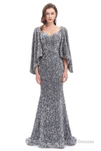 V-Neck Sequins Mermaid Prom Dresses with Sleeves