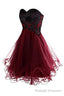 Lovely Cute Appliques Burgundy Sweetheart Organza Lace Up Short Homecoming Dress