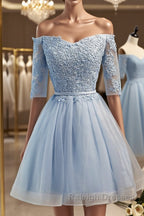 Half Sleeves Short Lace Prom Dress Short Lace Homecoming Bridesmaid Dress