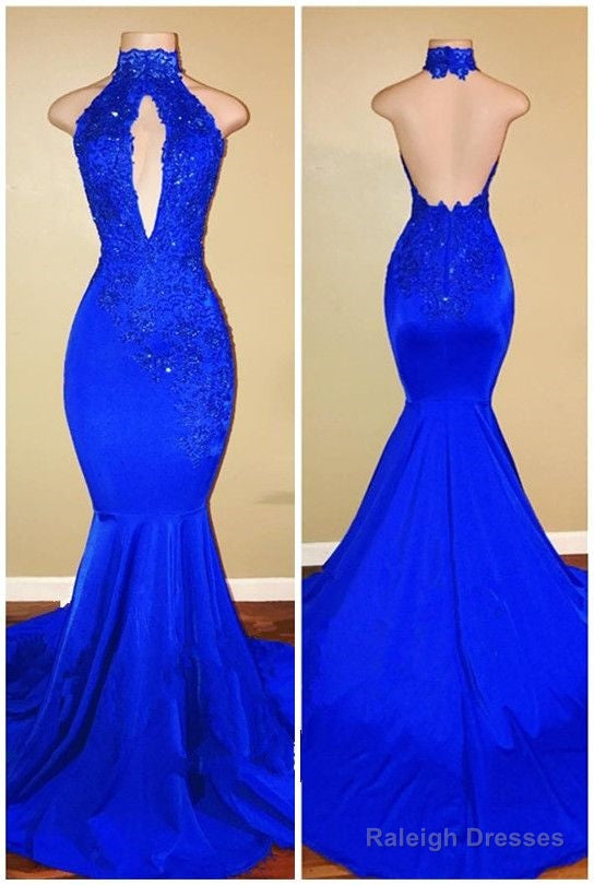 Halter Backless Mermaid Royal Blue Prom Dresses Secondary image