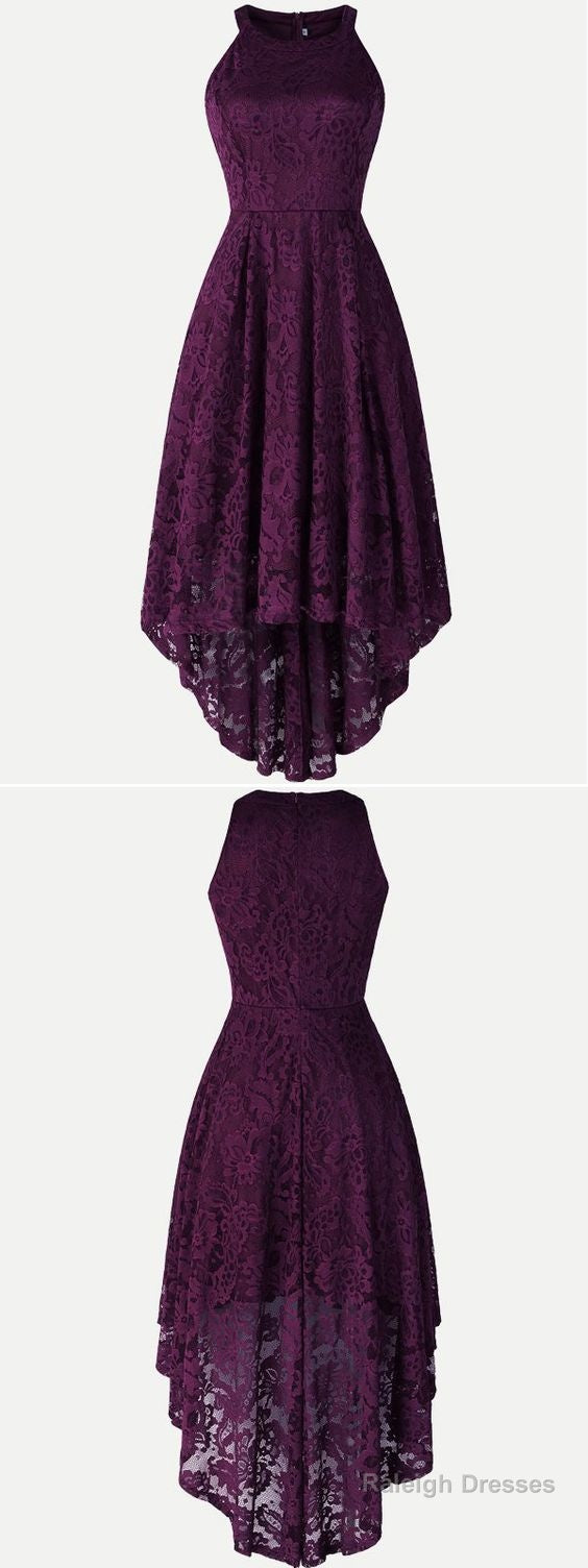 Halter High Low Sleeveless Lace Prom Dresses Secondary image