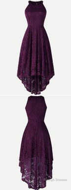 Halter High Low Sleeveless Lace Prom Dresses