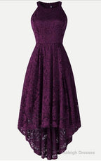 Halter High Low Sleeveless Lace Prom Dresses