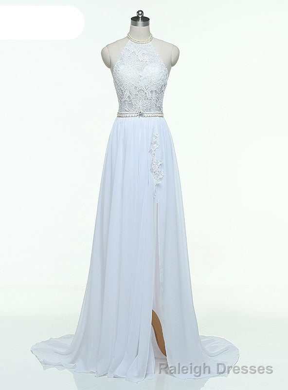 Halter Lace Top Sexy Backless Beach Cheap Beading Waist Split Evening Gown Long Dresses Main image