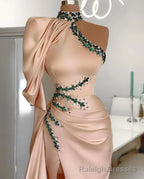 Halter Mermaid Prom Gowns with Cape One Shoulder Front Split Prom Prom Gown