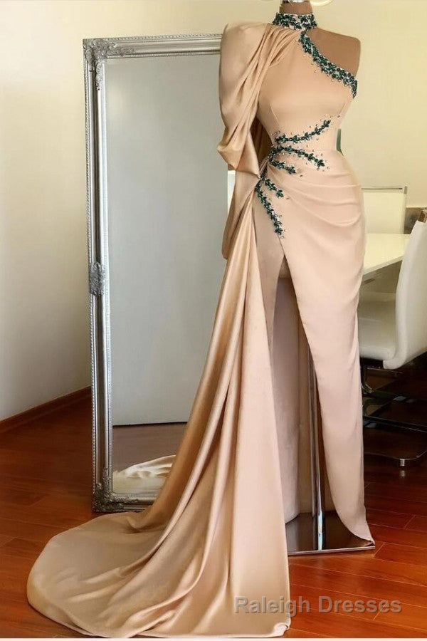 Halter Mermaid Prom Gowns with Cape One Shoulder Front Split Prom Prom Gown