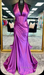 Halter Mermaid Prom Dresses Long With Open Back
