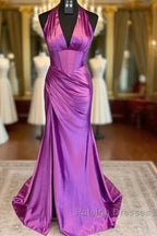 Halter Mermaid Prom Dresses Long With Open Back