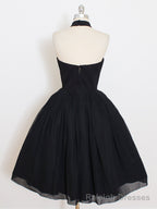 Halter Neck Short Black Backless Prom Dresses, Open Back Short Black Formal Homecoming Dresses