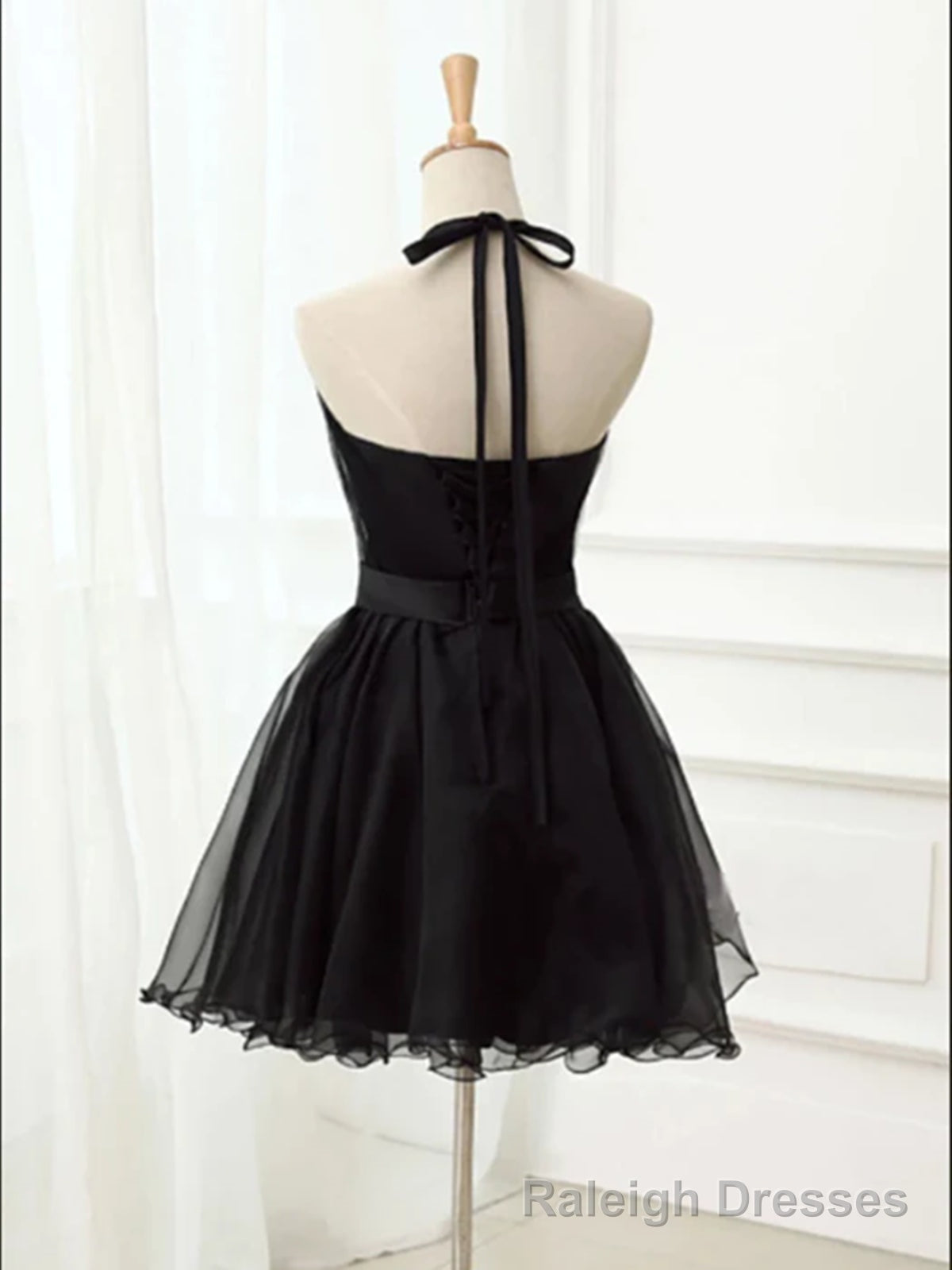 Halter Neck Short Black Prom Dresses, Short Black Graduation Homecoming Dresses, Little Black Dresses Secondary image