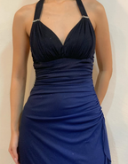 Halter Ombre Navy Blue Long Chiffon Prom Dresses