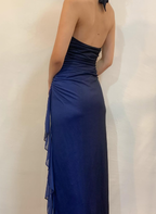 Halter Ombre Navy Blue Long Chiffon Prom Dresses