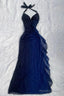 Halter Ombre Navy Blue Long Chiffon Prom Dress