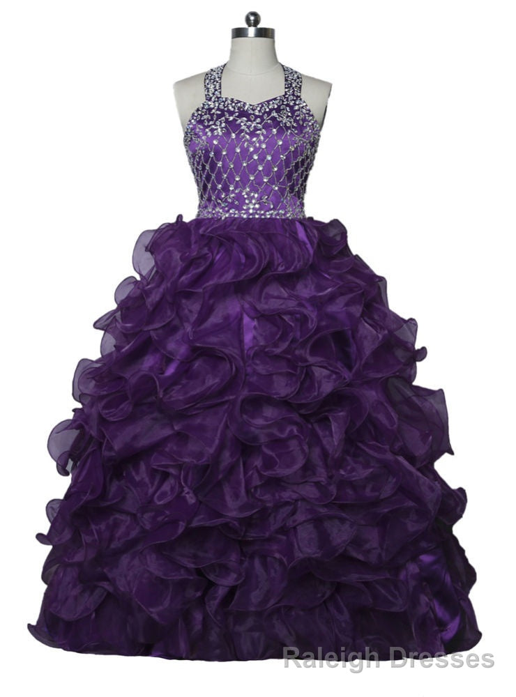 Halter Organza Purple Girls Pageant Dresses For Weddings Ball Gown Main image