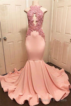 Halter Pink Lace Prom Prom Gown| Mermaid Formal Dresses