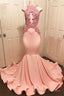 Halter Pink Lace Prom Party Gowns| Mermaid Formal Dresses