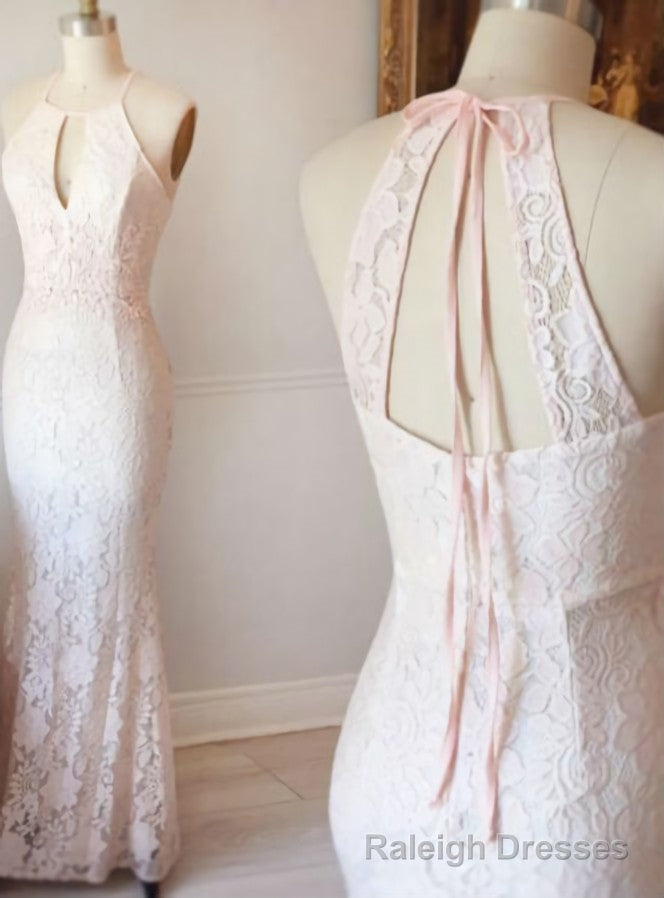 Halter Prom Dress Pink Lace Prom Dress Mermaid Evening Dress Main image