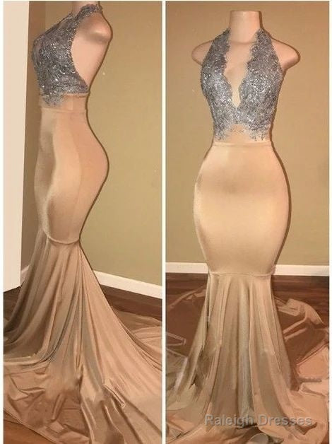 Halter Prom Dresses Sleeveless Mermaid Lace Prom Dress Main image