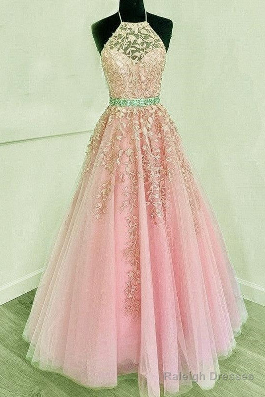 Halter Prom Dresses Tulle Ball Gown Appliques Secondary image