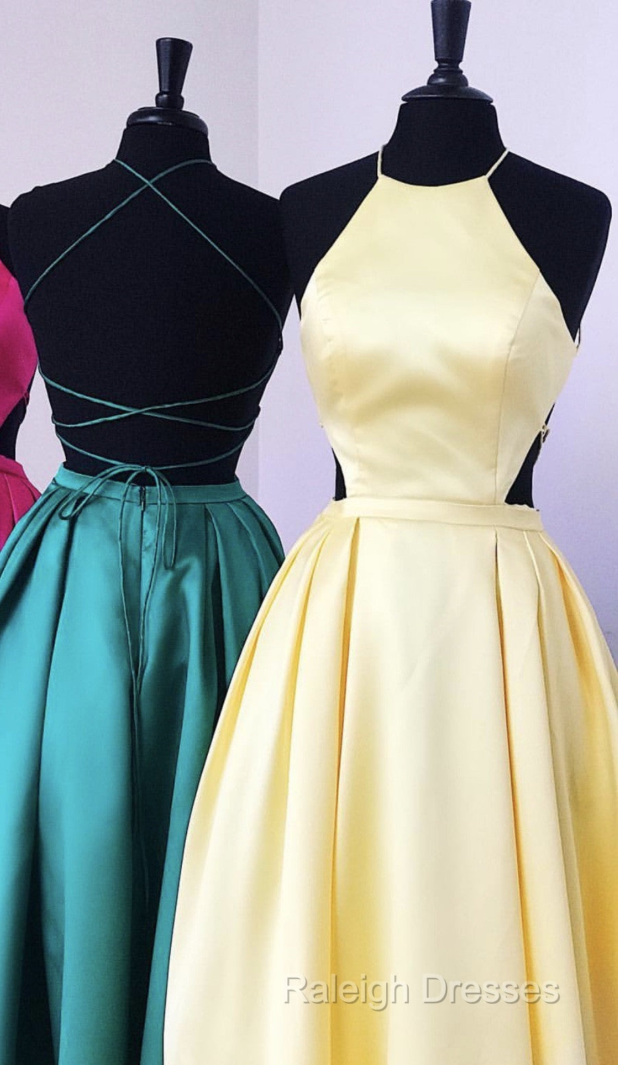 Halter Prom Long Satin Gown Dress Lace Up Back Secondary image