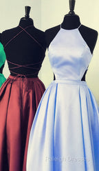 Halter Prom Long Satin Gown Dresses Lace Up Back