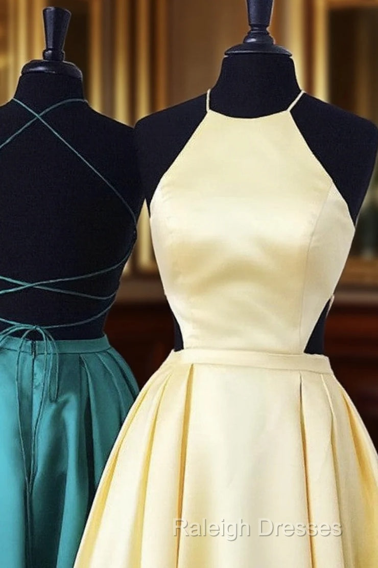 Halter Prom Long Satin Gown Dresses Lace Up Back Main image