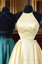 Halter Prom Long Satin Gown Dresses Lace Up Back