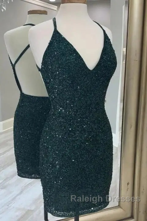 Halter Sequin Sheath Dark Green Homecoming Dress Secondary image