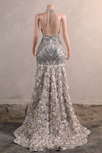 Halter Sequins Mermaid Dress Off Shoulder Deep V Neck Prom Gown Sexy Backless Long Train Prom Prom Prom Gown