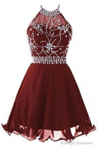 Halter Short Backless Chiffon Brown Homecoming Dress With Beading