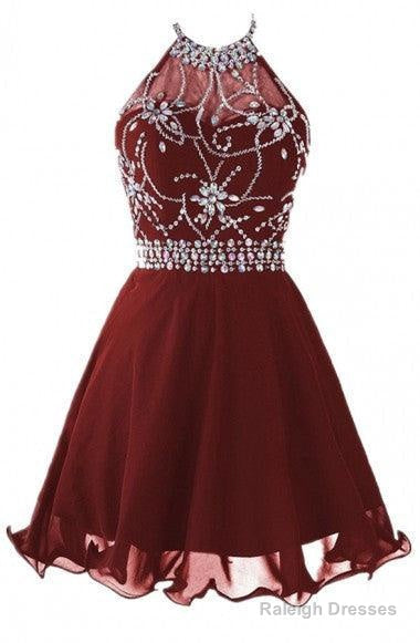 Halter Short Backless Chiffon Brown Homecoming Dresses With Beading Secondary image